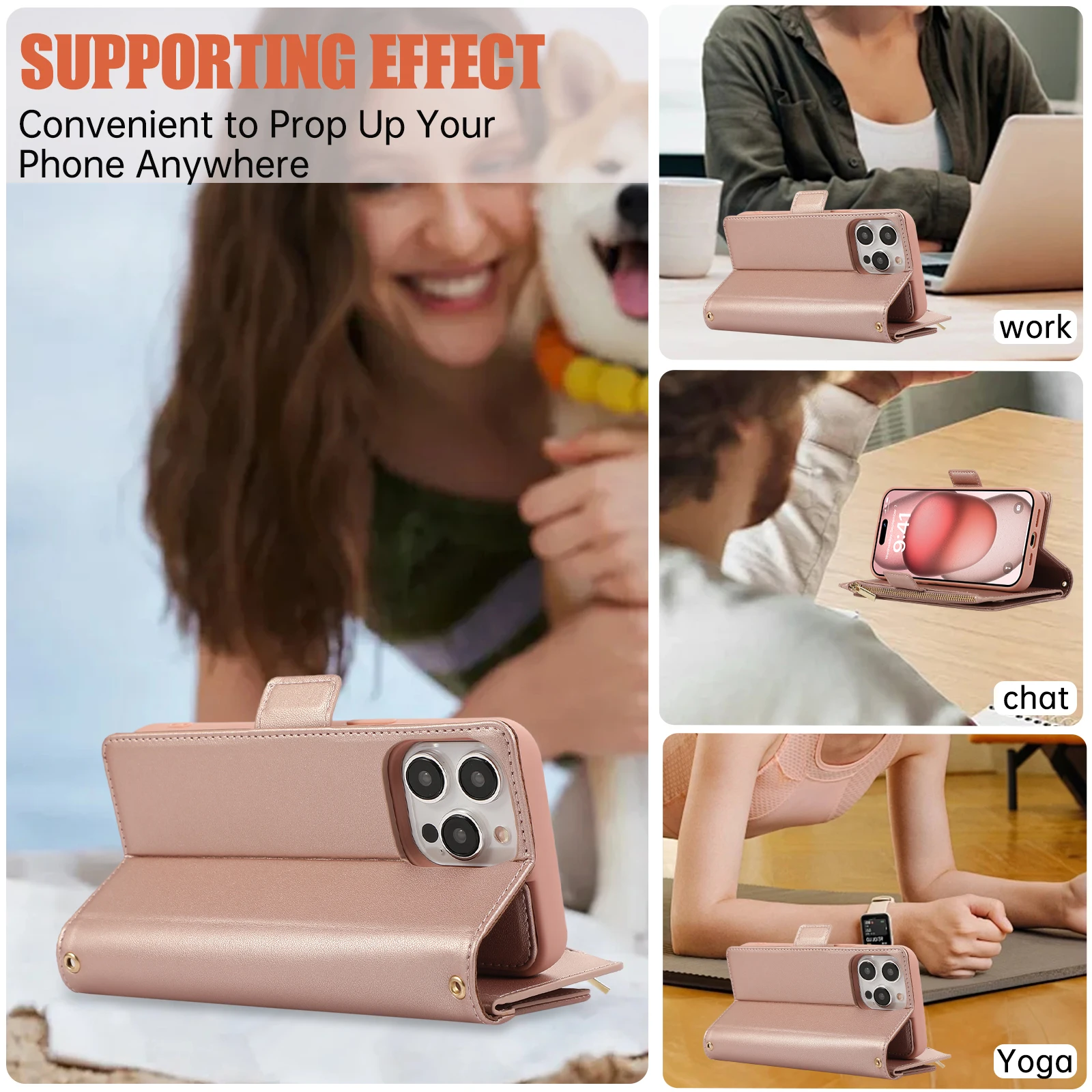Çapraz Askılı Kartlar Solt Cüzdan Fermuarlı Deri 2'si 1 Arada Çıkarılabilir Kılıf iPhone 15 Pro Max 16 14 Plus 13 12 11 Kablosuz Şarj_voghion.com