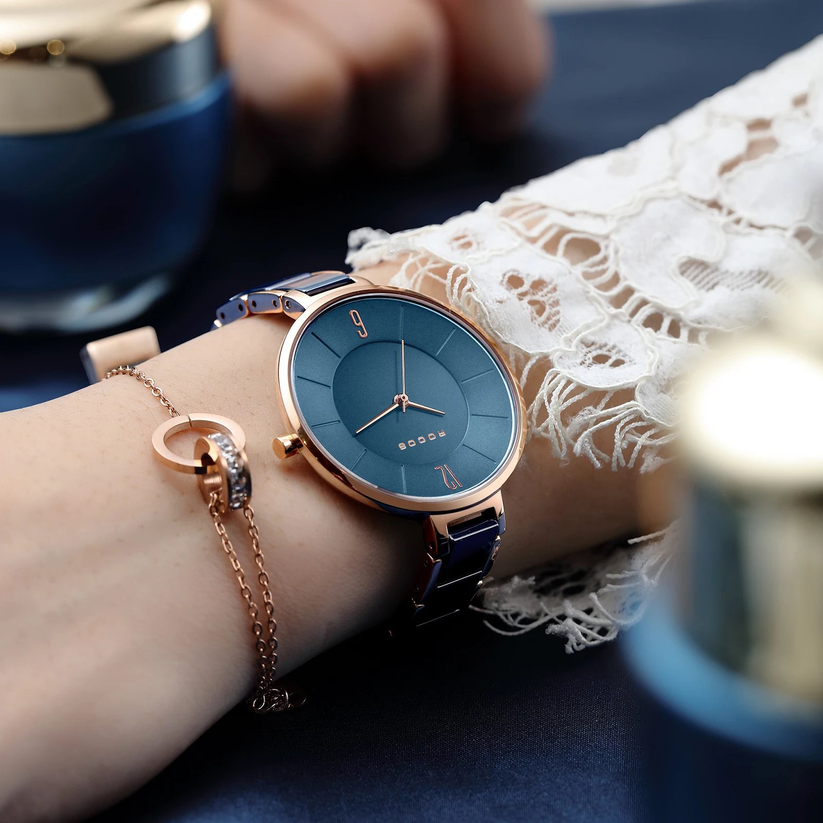 ROCOS Women's Ceramic Fashion Quartz Watch Elegant Luxury Ladies Watches Waterproof Quartz Watch for Women Slim Ceramic Clock 5