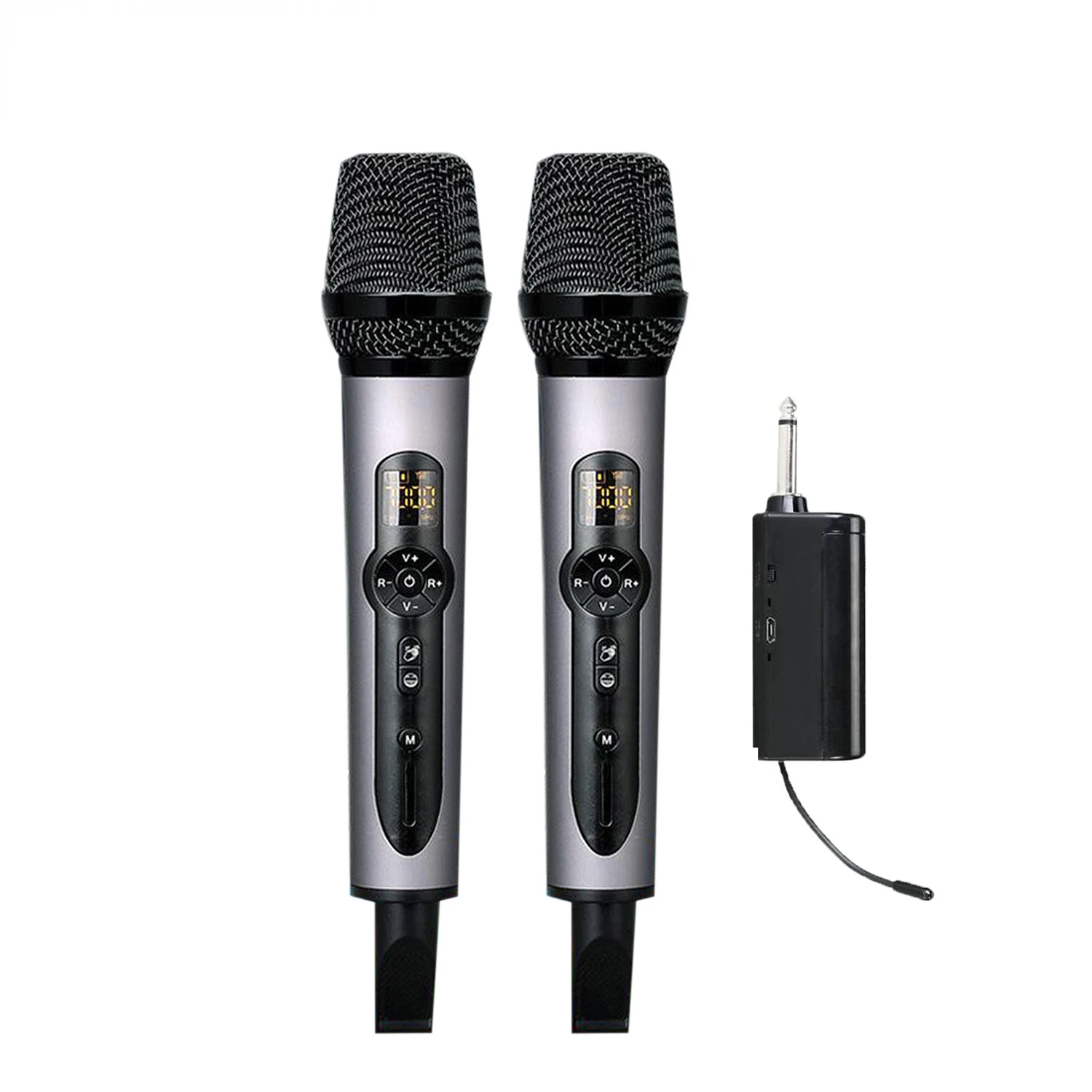 

Wireless Rechargeable Microphone Recording Karaoke UHF 2 Channels Handheld Mic for Party Home Meeting Church School