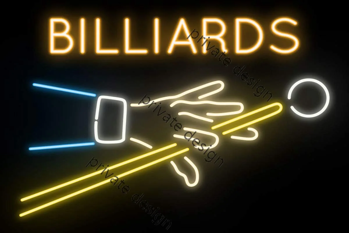 Billiards Neon Sign Room Decor Aesthetic Retro Vintage Metal Sign Tin Sign Neon Sign For Art Cafe Pub Home Club Poster Not Light