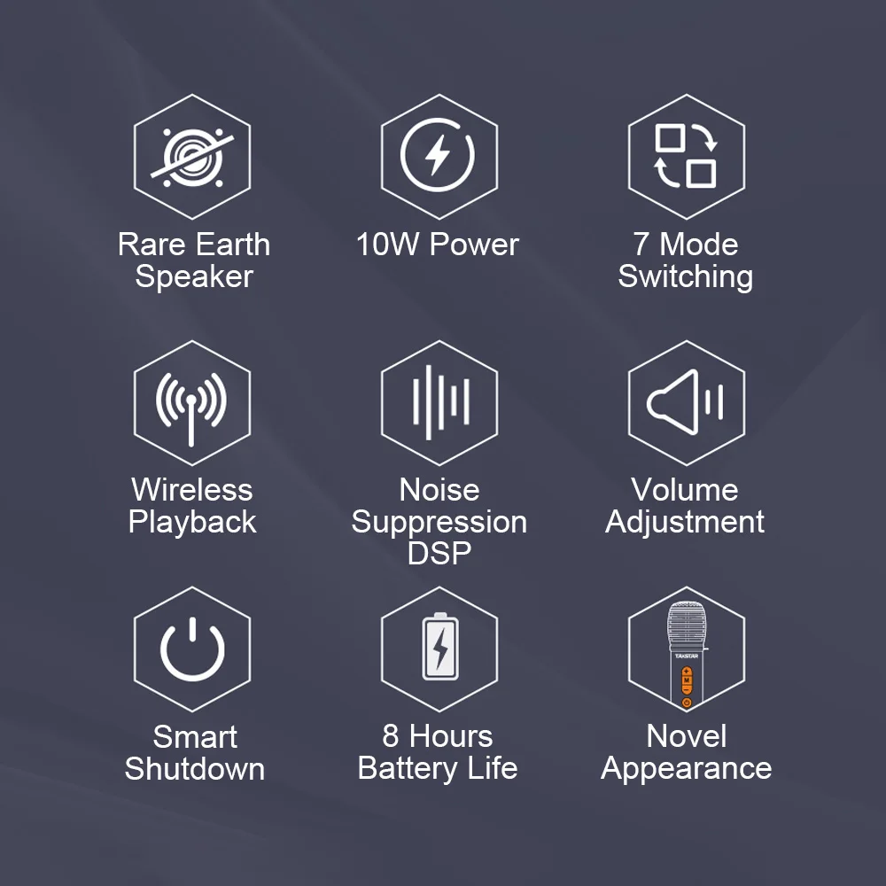 TAKSTAR DA10S Handheld Speech Microphone 2600mAh Rechargeable Mic 7-Mode & 5-Level Volume Adjustable with Windscreen for Speech