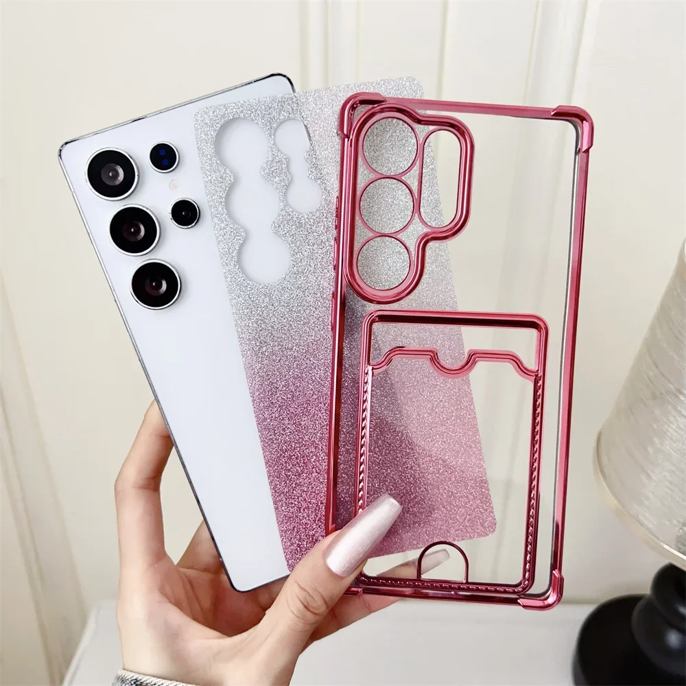 Glitter Gradient Plating Card Holder Phone Case - Stylish and Protective Back Cover