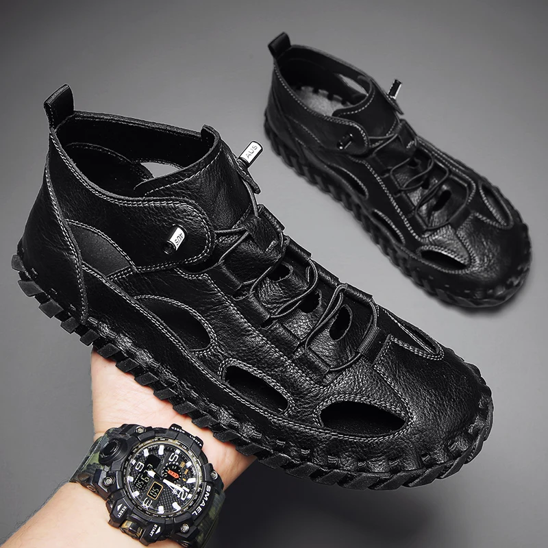 2023 Summer Classic Men's Hollow Out Sandals Beach Shoes Fishing Camping Shoes Men's Casual Shoes Handmade Soft Soles