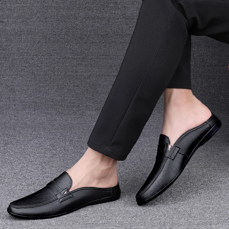 Fashion Men Half Loafers Genuine Leather Slippers - Uniqwear
