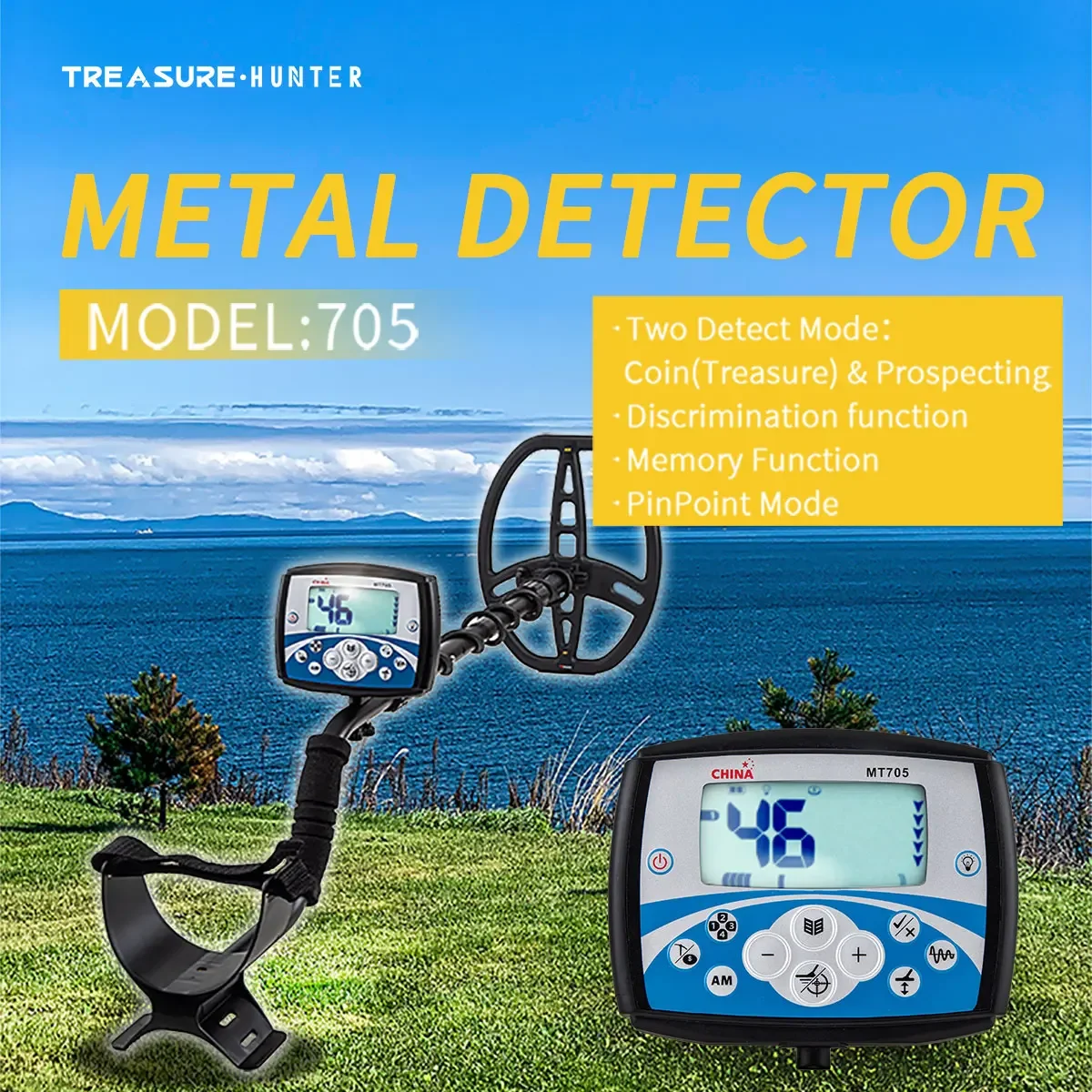 Treasure Hunter MT705 Professional V-Flex Underground Metal Detector Scanner 11" Coil Metal Detecting Waterproof Tool Pinpointer 4