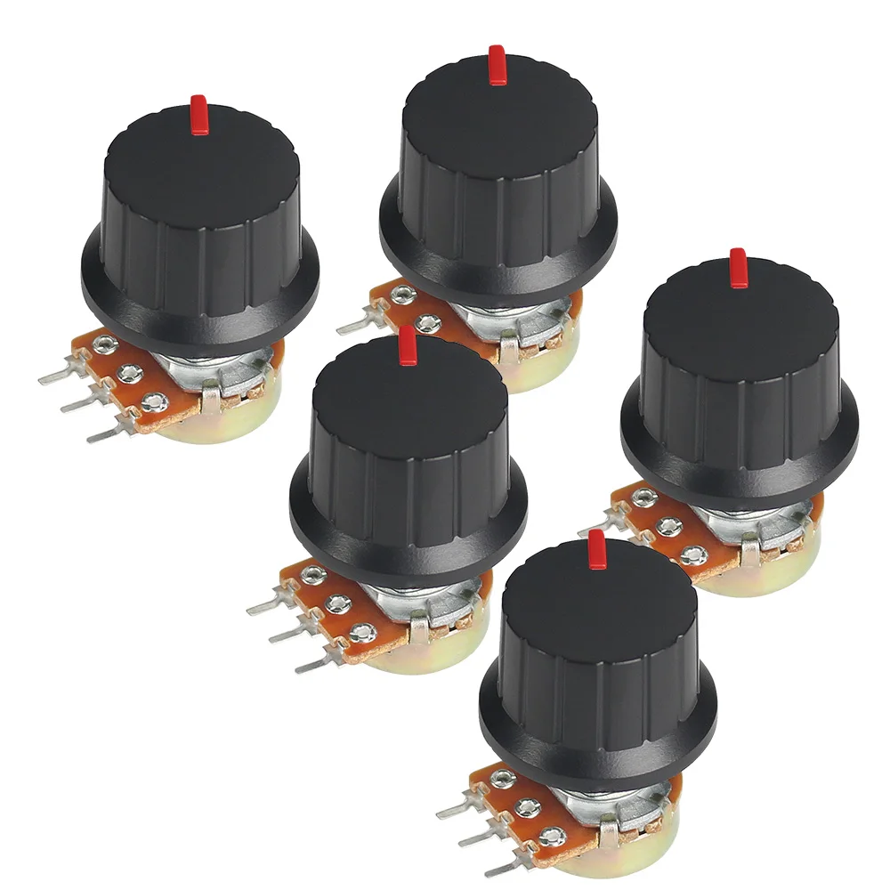 5 Set WH148 1K 2K 5K 10K 20K 50K 100K 250K 1M Linear Potentiometer 15mm 3pin with Red 24x15mm Knob Cap Potentiometers Kit 10pcs rk097 rk097g 6pin 5k 10k 20k 50k 100k b5k with a switch audio shaft 15mm amplifier sealing potentiometer