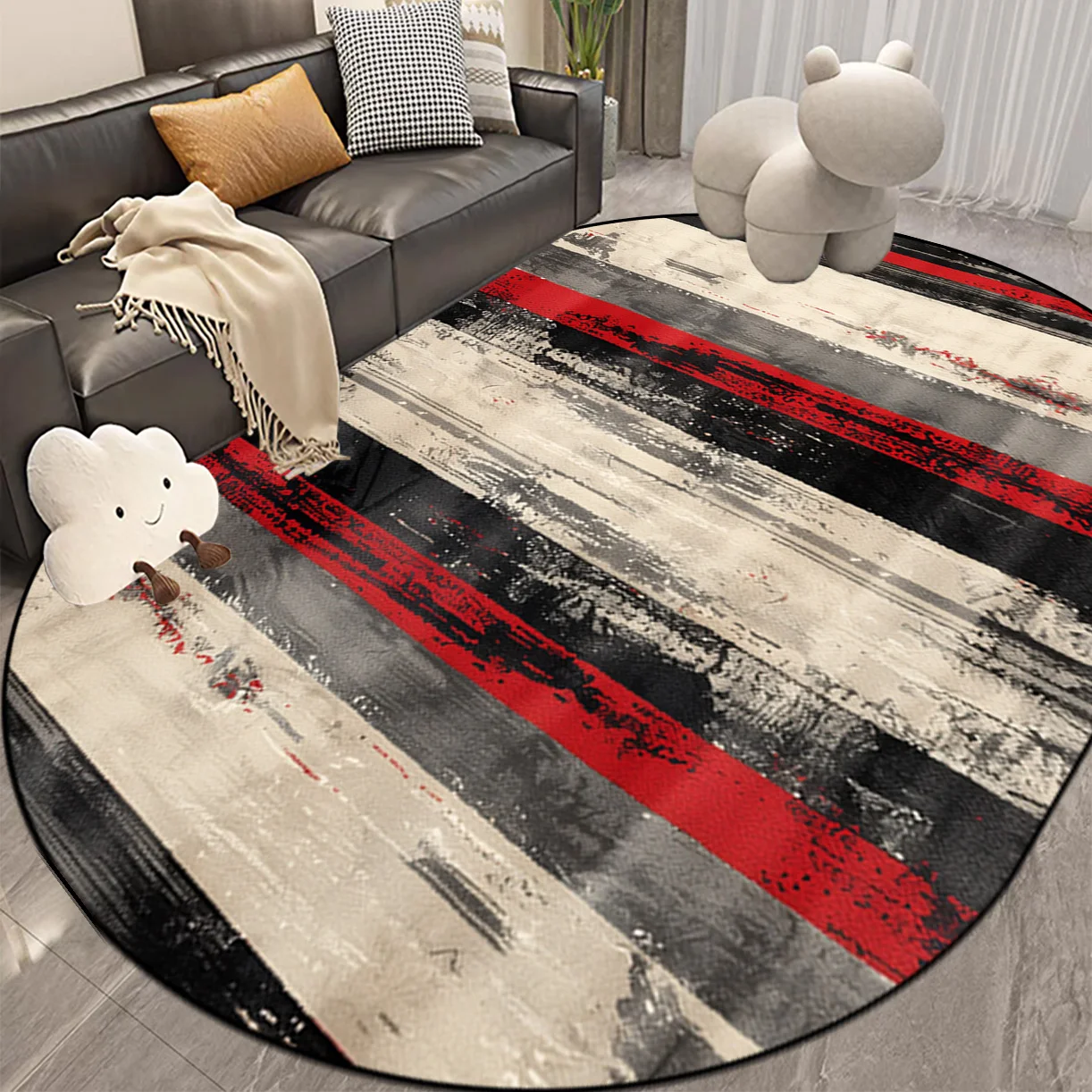 Nordic Abstract Style Oval Living Room Carpet Non-slip Large Size Room Decor Rugs Washable Coffee Tables Mat Bedroom Bedside Rug 3