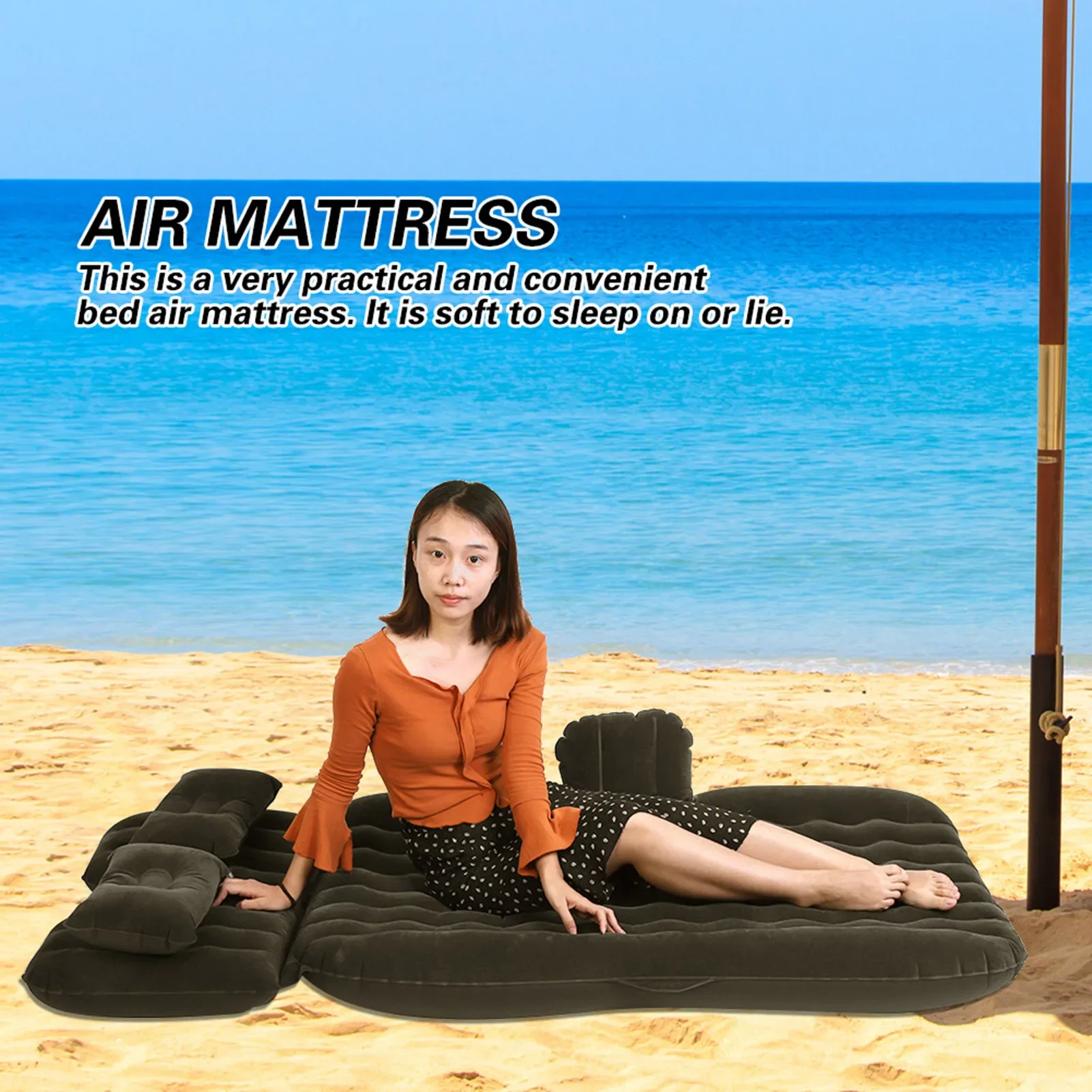 Inflatable Bed Mattress Indoor Outdoor Camping Travel Car Back Seat Air Beds Cushion(Black)