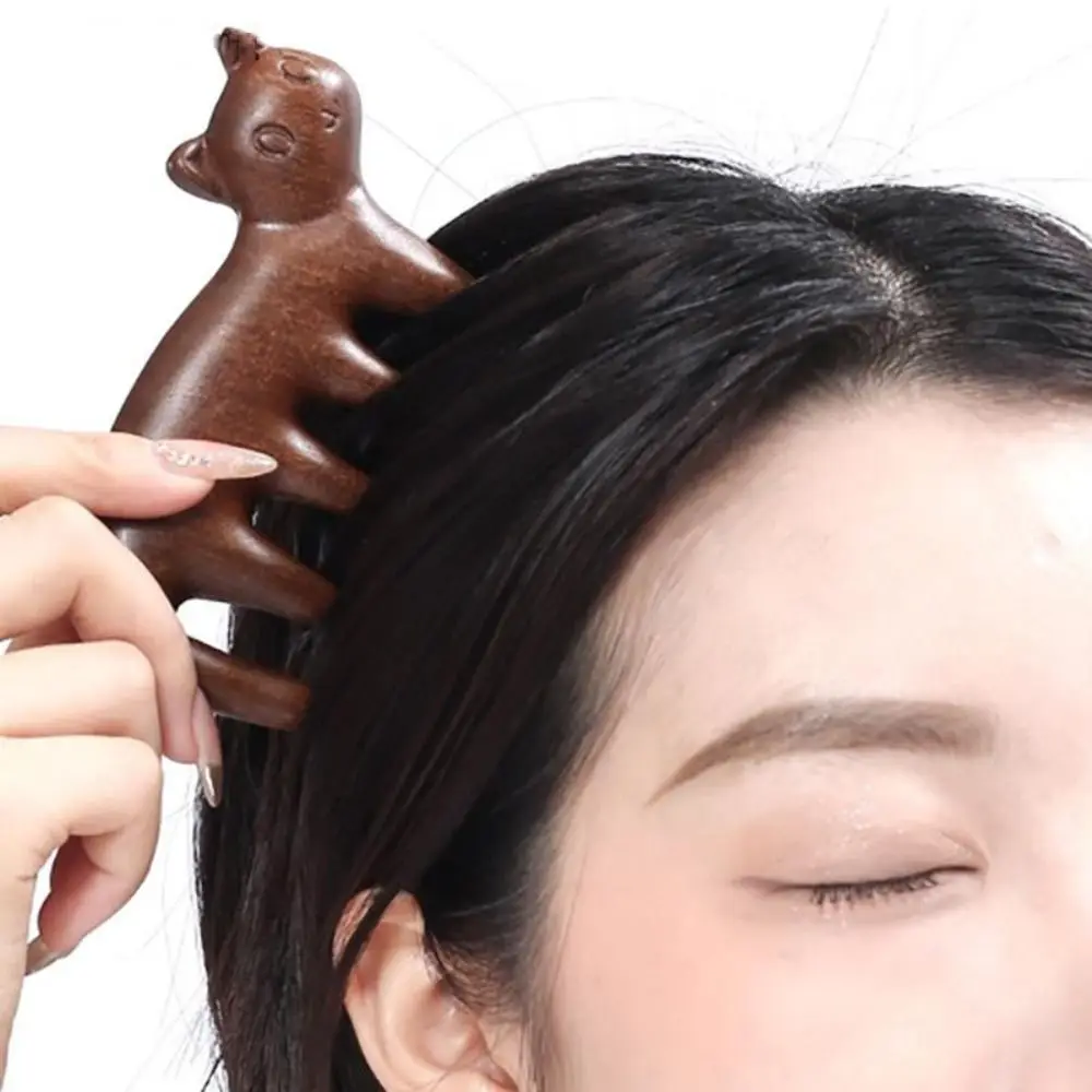 백단향 바디 경락 마사지 빗 넓은 빗살 정전기 방지 도구 목재 테라피 마사지 빗 동물 모양 경락 빗