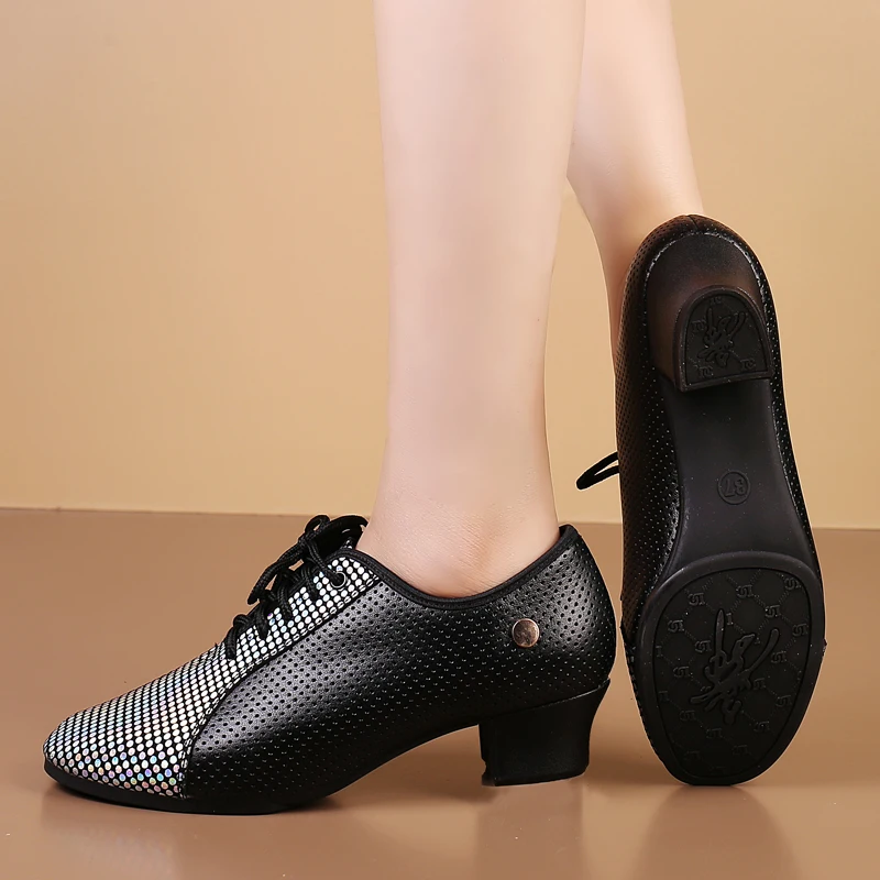 Genuine Leather Dance Shoes Modern Dance Square Sailors Latin Dance Shoes Female Adult Soft Teacher Shoe Cloth Sneakers