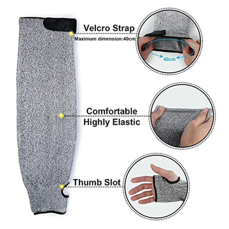 High Wear-resistant Cut-resistant Long Arm Breathable Level 5 Labor Protect Sleeve Occupy Work Industrial Use 45cm with Velcro