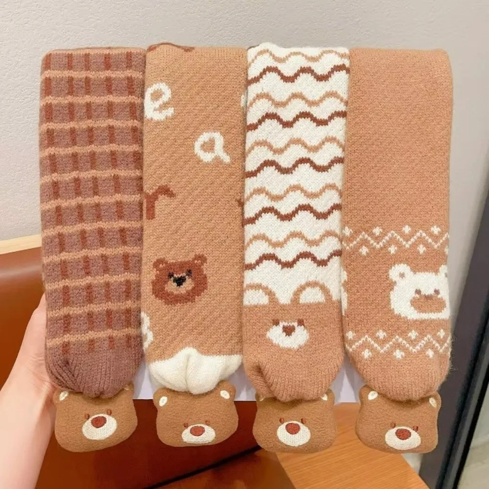 두꺼운 어린이 스카프 방한 크로스 스카프 목 스카프 귀여운 밀크 커피 작은 곰 니트 스카프 소년과 소녀를위한