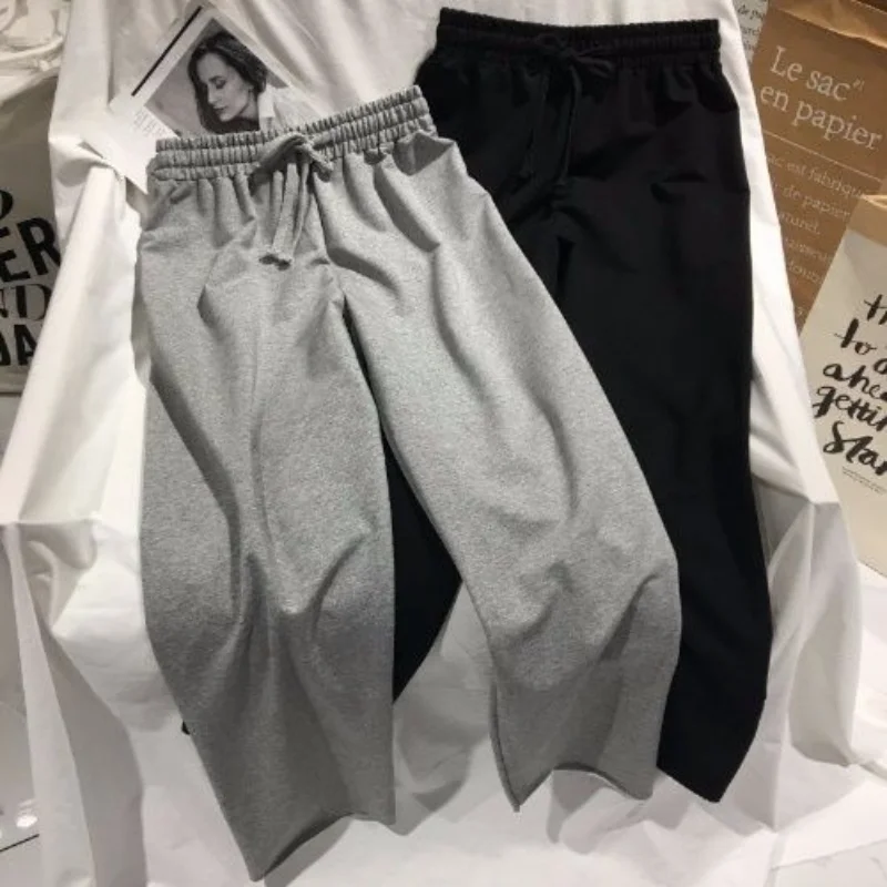 Street Casual Drawstring Straight Pants Spring Summer New Elastic Waist Solid Loose Wide Leg Pants Fashion Trend Women Clothing