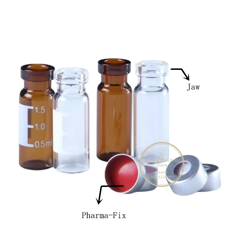 Lab 100pcs/pack 1.5/2ml Clear/brown Glass Headspace Sample Bottle Liquid Injection Chromatography Vial with Silicone Pad Cap