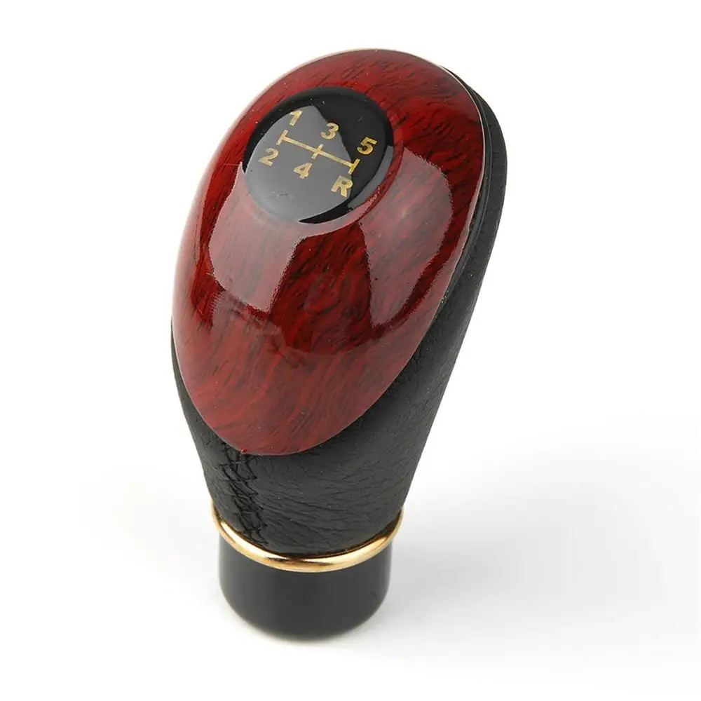 In Legno Pu Leather Universal Car Truck 5-Speed Lever Manual Gear Stick Pomello Shift Gloss