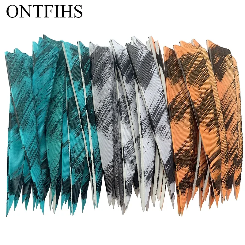 50Pcs 4Inch Arrow Feathers Fetching Shield Cut Fetches Ink Painting Real Feathers  Archery DIY Accessories Hunting Shooting