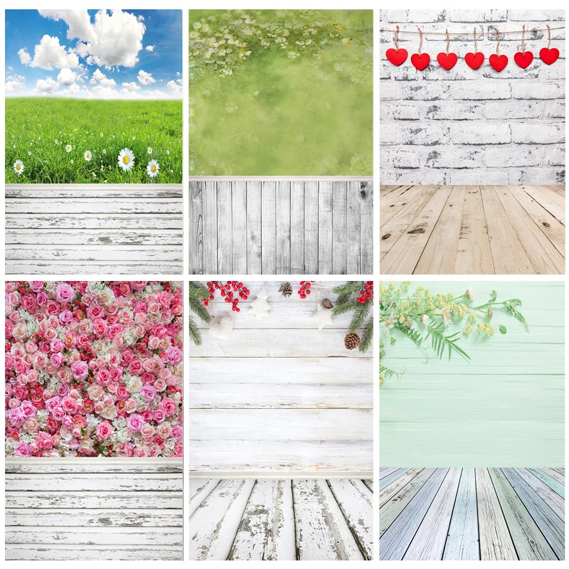

SHENGYONGBAO Art Fabric Photography Backdrops Wall And Wood Floor Flower Planks Landscape Photo Studio Background 22517 MBD-03