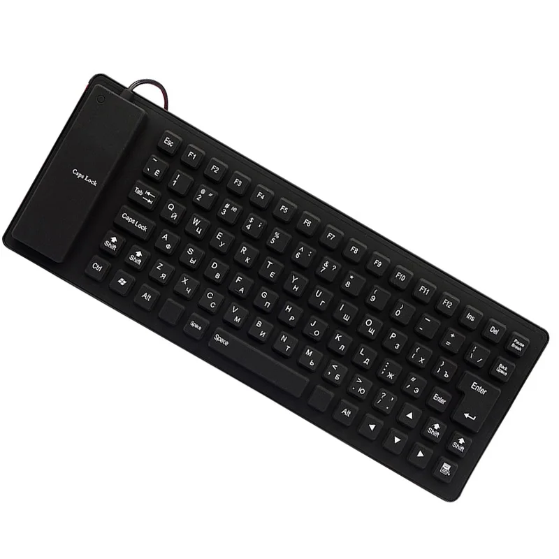 Compact 85-Key Waterproof USB Wired Soft Silicone Keyboard with Russian and English Layout