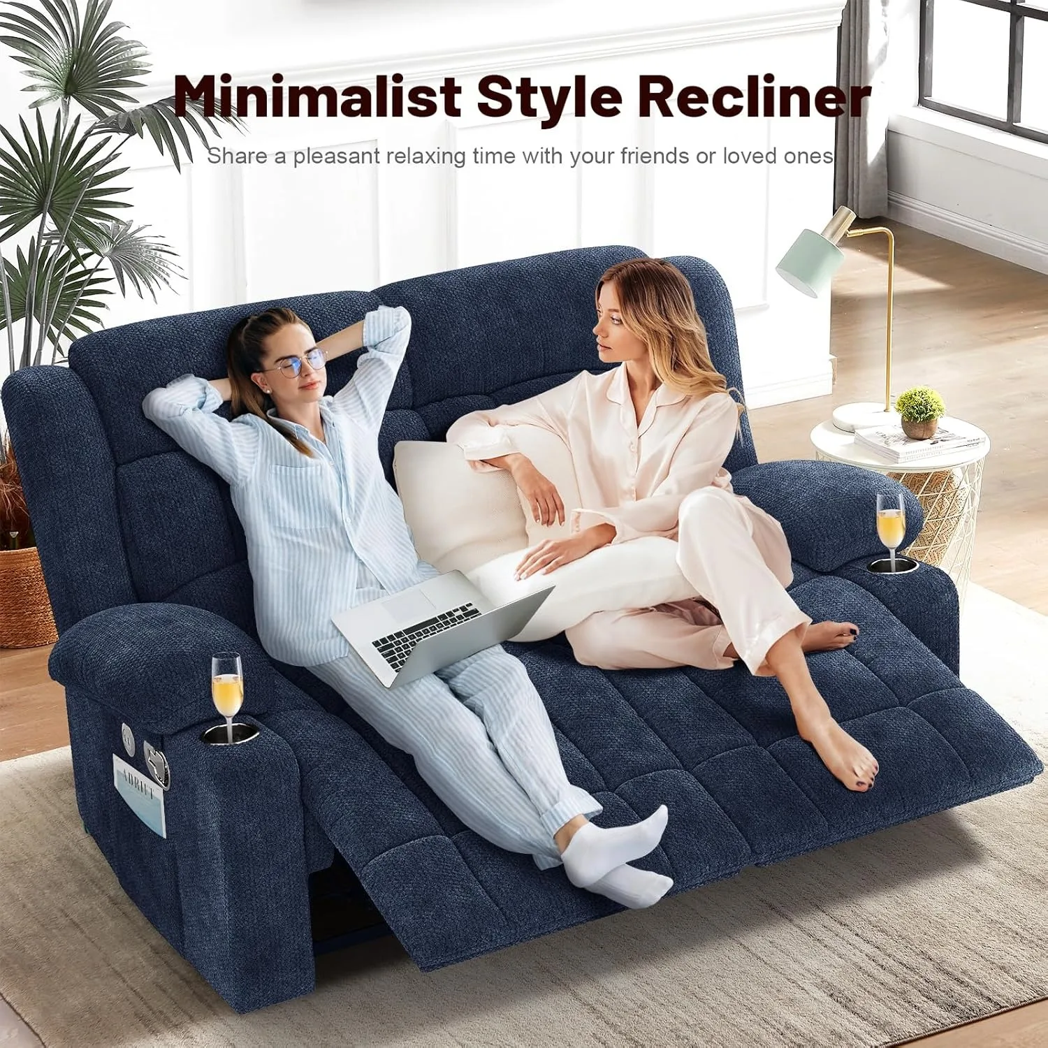 2-Seater Recliner Loveseat Sofa with USB & Cup Holders 4