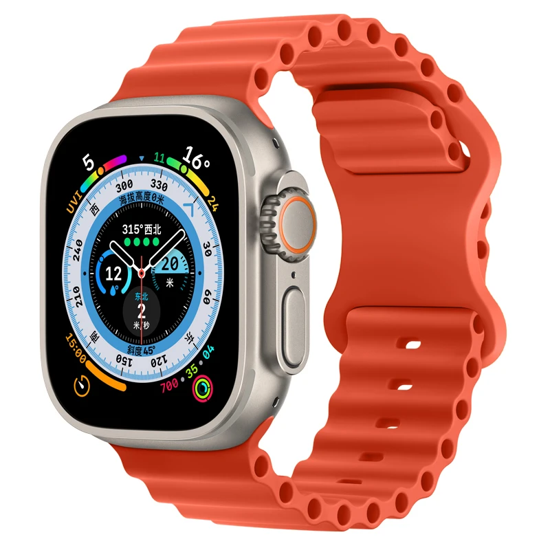 for Apple Watch Ultra 1 2 49mm Ocean Silicone Strap for iwatch Series 9 8 7 6 42mm 44mm 45mm 49mm Breathable Bracelet Wristband 2