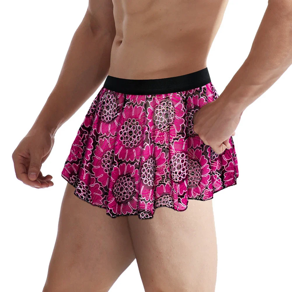 

 Skirt Floral Vintage Lingerie Lace Inmitate Underwear Male Sexy Underpants Clubwear Briefs Panties Sissy Printed Hollow Men