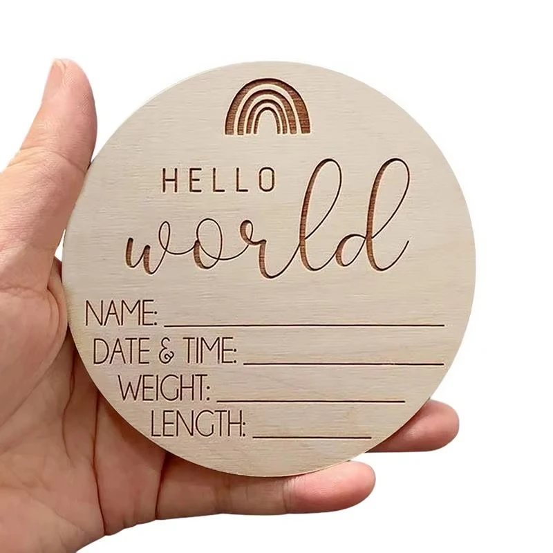 Baby Wooden Hello World Birth Announcement DIY Sign Wood Baby Milestone Card Recording Cards Photography Props Birth Cards wooden milestone cards newborn photography props wooden baby plaque
