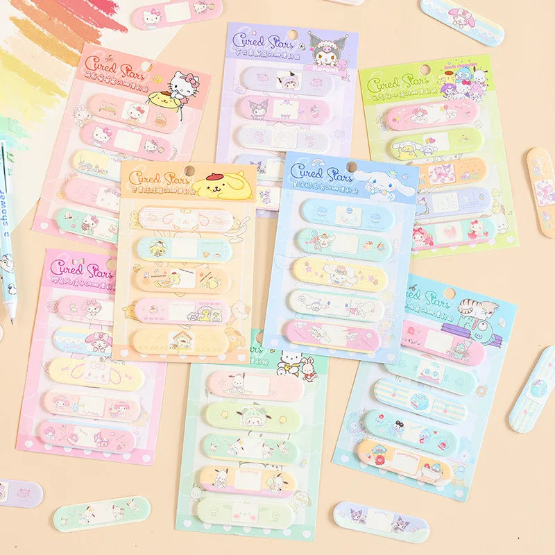 100PCS Sanrio 헬로 키티 Cinnamoroll MELODY 밴드 에이드 모양의 포스트잇 노트 키즈 소녀 DIY 핸드 계정 마커 문구 스티커