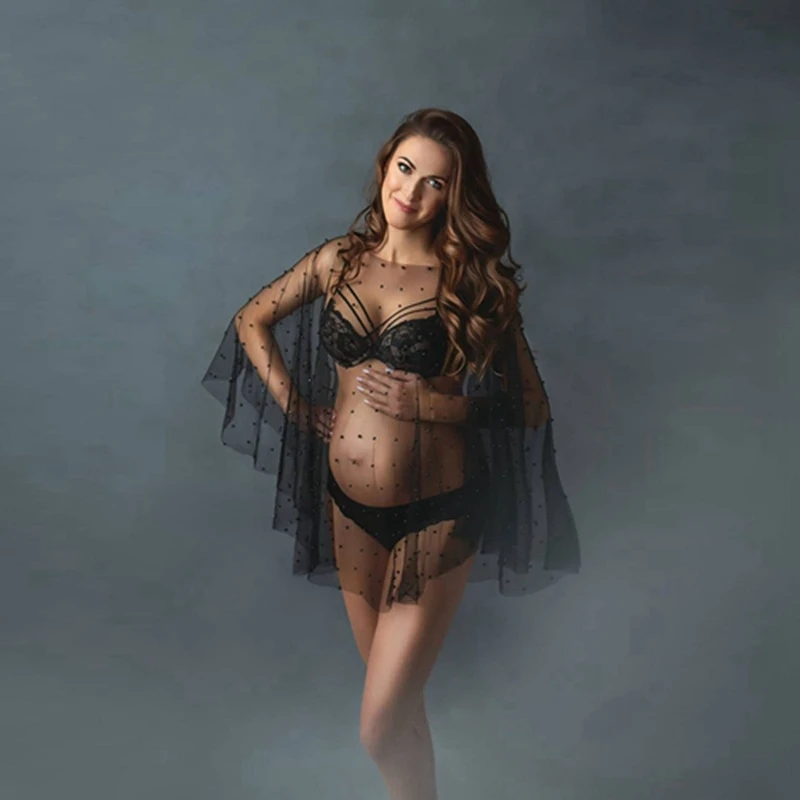 See Through Polka Dot Mesh Maternity Photography Props Cape Pregnancy Photo Shoot Little Cape
