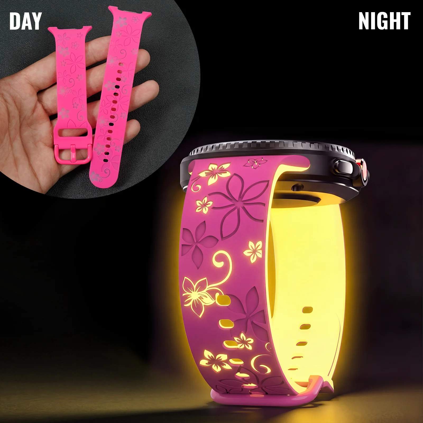Two-Tone Engraved Print Luminous Silicone Smartwatch Wristband