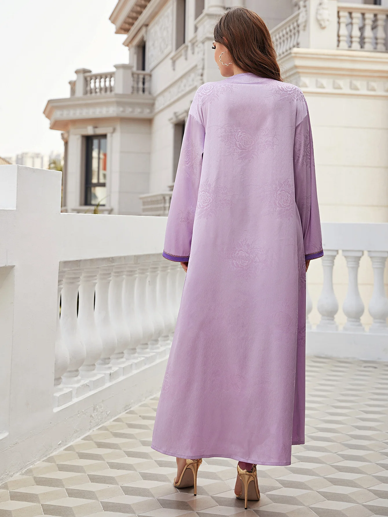 Abaya For Women Pink V-neck Bead Dubai Abaya Muslin Loose Moroccan Caftan Summer Long Sleeves Women Robe Fashion Women Clothing