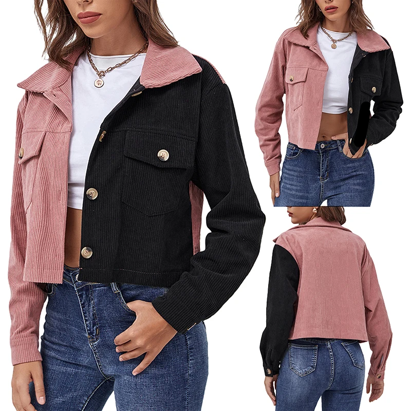 

Women's Spring Autumn Fashion Creative Casual Coat Long Sleeve Turn Down Collar Patchwork Outerwear