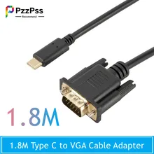 

PzzPss USB C to VGA Cable Adapter High Quality 1080P Black Type C to VGA 1.8M Cable For PC Laptop UHD External Video Projector