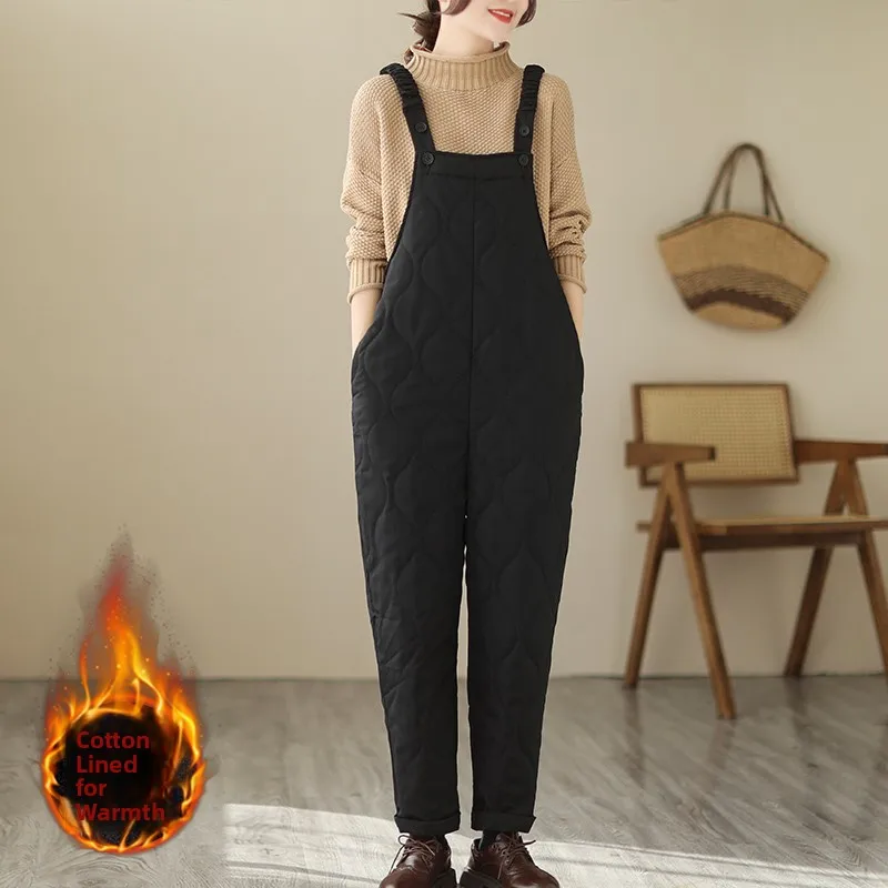 Women's Cotton Workwear Overalls Loose Casual Autumn Winter New Sle High Waist Thiened Long Pants Faionable Slimming - 2