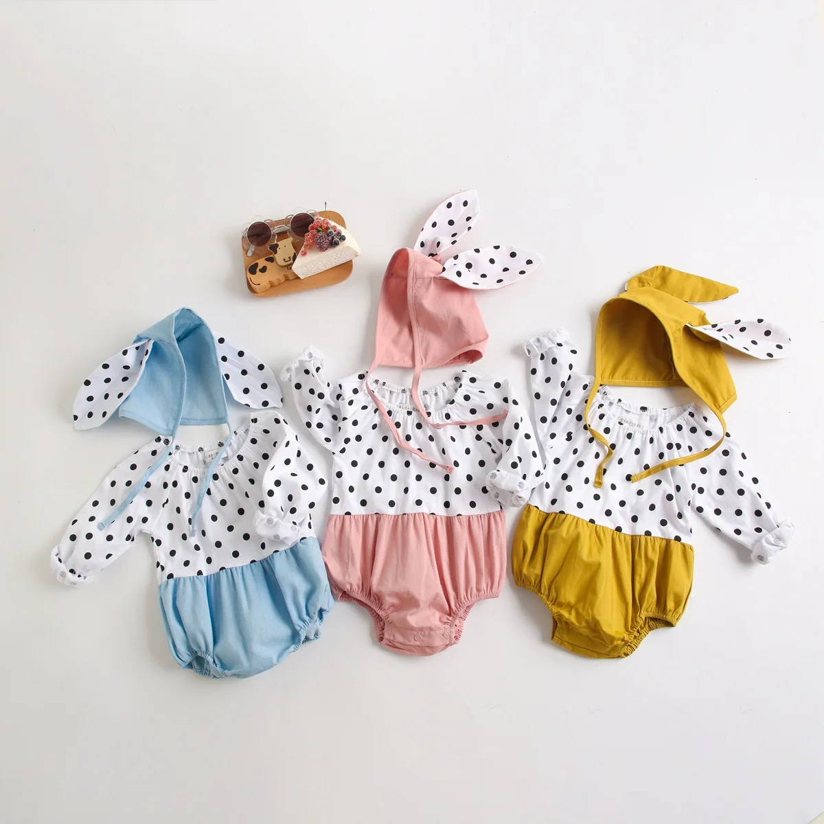 

Rompers for Newborns Girl Baby Bodysuits Crawl Suit Rabbit Hat Baby Onesie Polka Dot Long Sleeve Baby Clothes Spring Korean