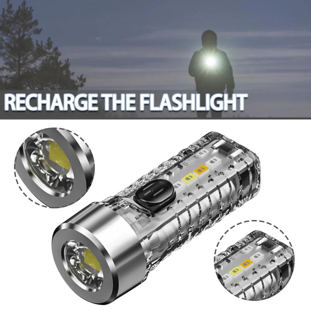

1 Pc Mini Keychain LED Flashlight Portable Working Light USB Rechargeable Lamp Camping Flashlight With Seven Lighting Modes