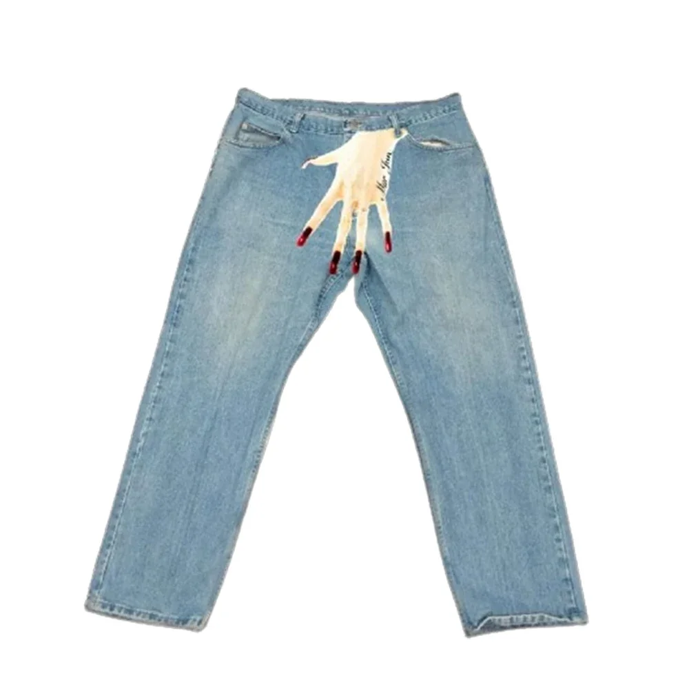 Man Jeans Cargo Pants Y2k for Men Hand Printed Clothing Baggy Fashion Classic Denim Trousers Male New Korean Washed Fashion 2