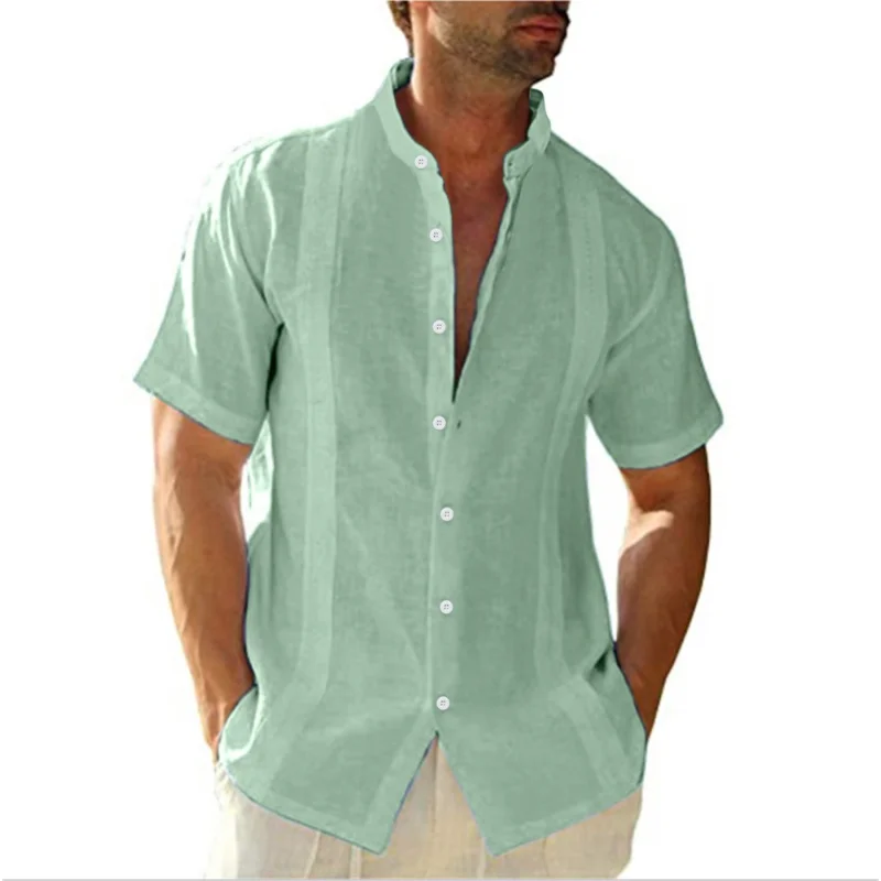 

Shirts for Men Youth Casual Cotton and Linen Standing Collar Short Sleeved Mens Shirt Short Sleeved Standing Collar Shirt