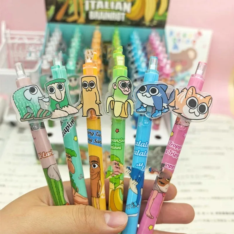 AI Brainrot Press Pen 6pcs Set 0.5mm Black Gel Pens Kawaii Stationery Cartoon Anime Derivative Peripherals School Office Supplies