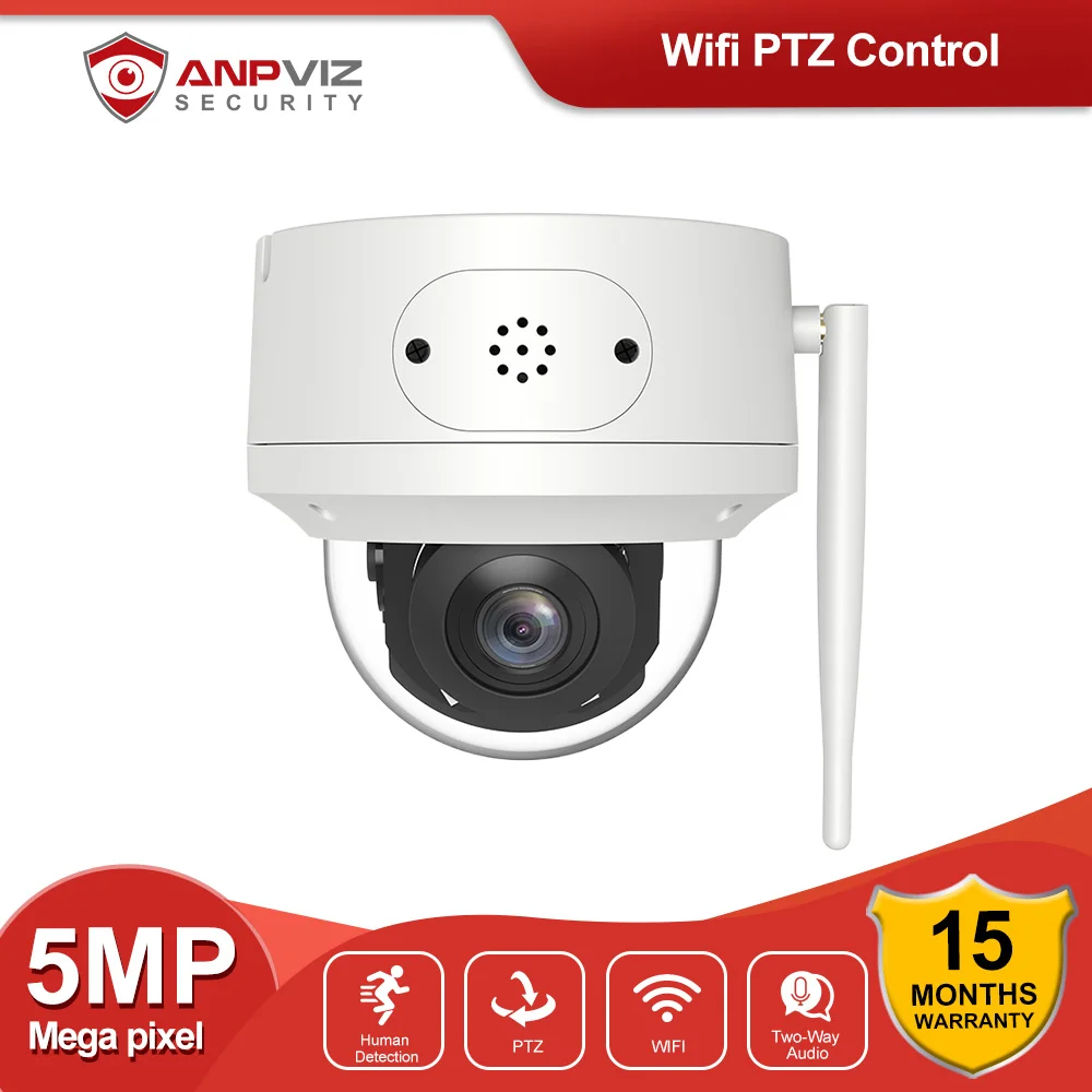 Anpviz PTZ Wifi Surveillance Camera Outdoor 5MP Security Protection Video Camera 5X Zoom Human Detection Support Two-way Audio