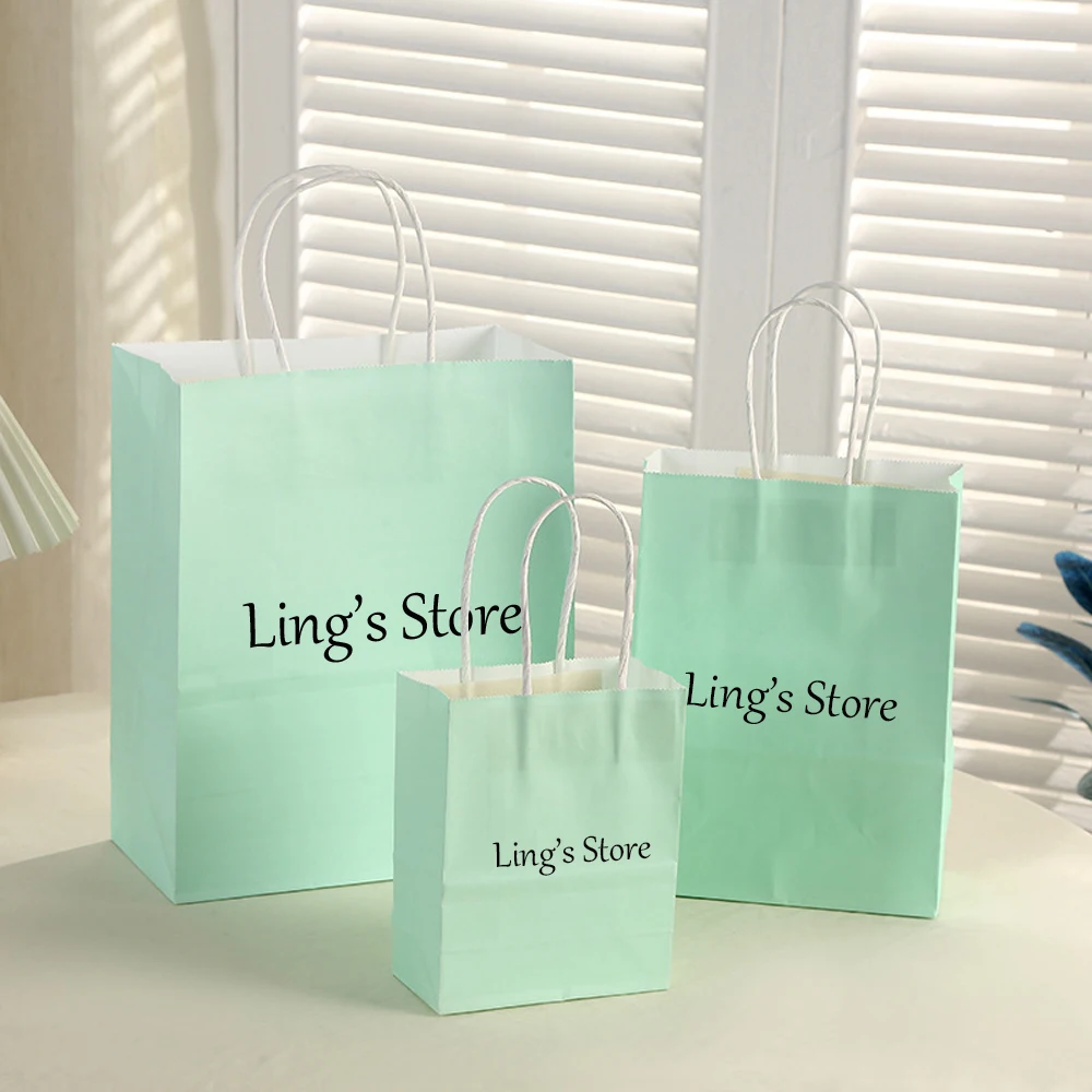 50 Stück Personalisierte Logo-Schmuck-Kraftpapiertüten mit Griffen für Hochzeiten, Einkäufe, Geschenke, Neugeborenen-Partys, Seifenverpackungen – Detail 3