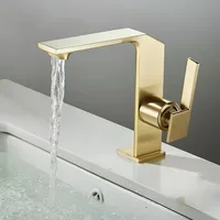 ก๊อกน้ำทองเหลืองสำหรับห้องน้ำ รูปทรงเรขาคณิต ตัวก๊อกเรียวบาง ผลิตจากทองเหลืองแท้ ใช้กับอ่างล้างหน้า น้ำร้อนน้ำเย็น ดีไซน์หรูหรา ขนาด G3/8G1/2 1
