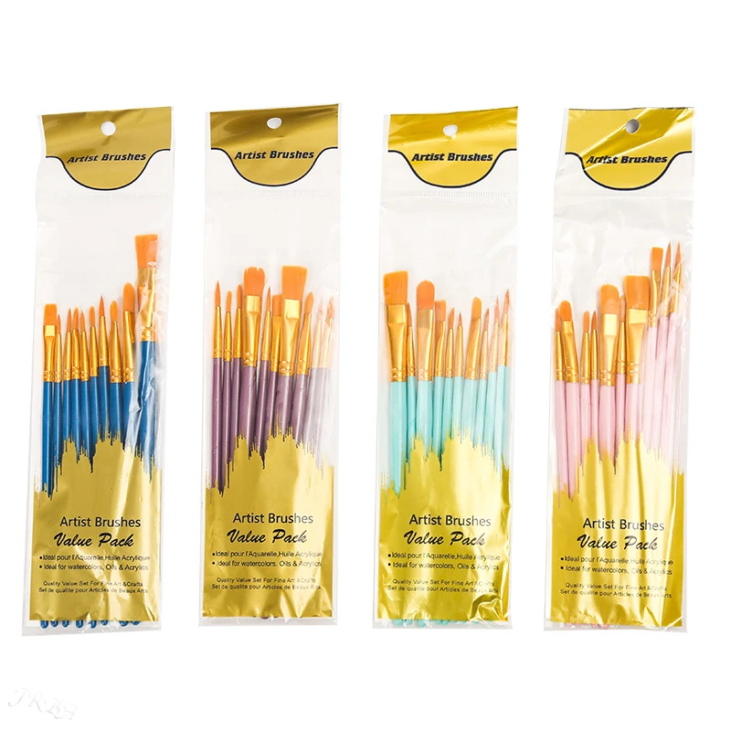 Painting Brushes Set of 10 Pearlescent Blue Wooden Pole Watercolor Brush Set Nylon Wool Brush Set Oil Set