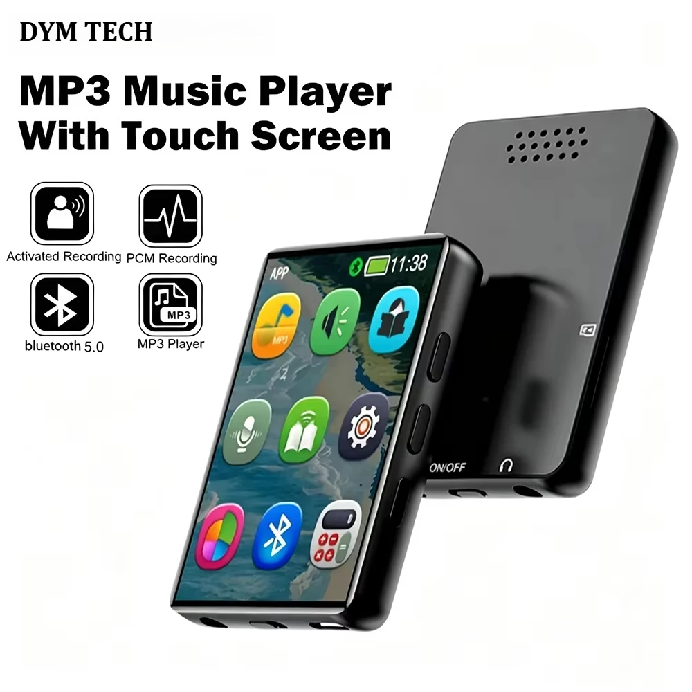 Touchscreen Bluetooth MP3 Player with HD Speaker, FM Radio, and Recording Functionality