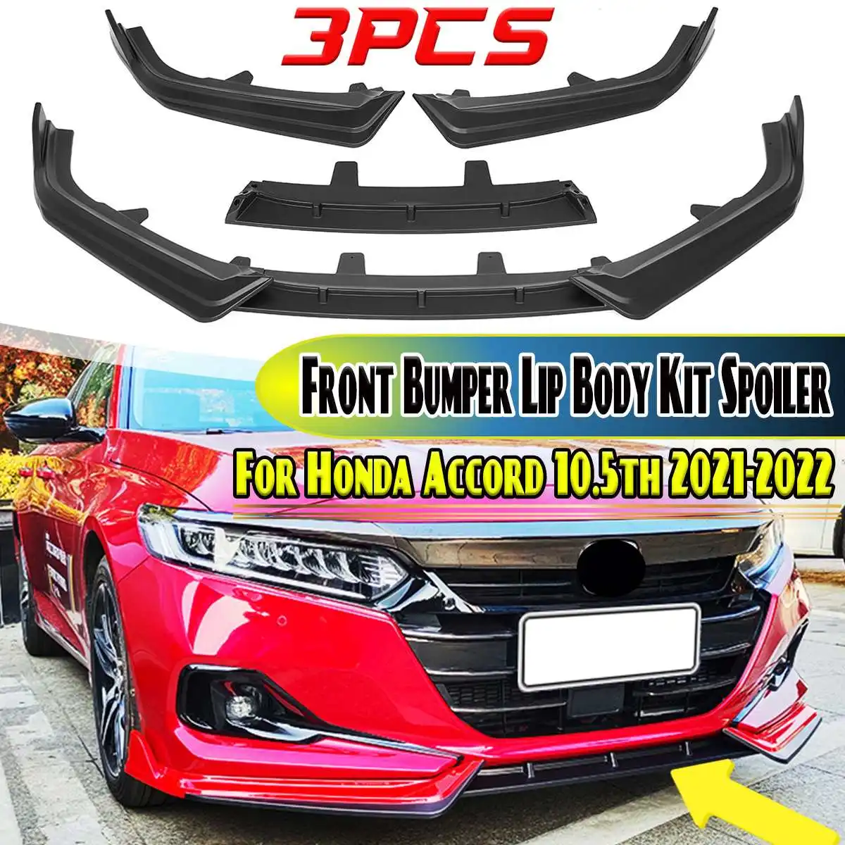 

3x Car Front Bumper Splitter Lip Spoiler Body Kit Bumper Diffuser For Honda For Accord 10.5th Gen 2021 2022 Bumper Lip Deflector
