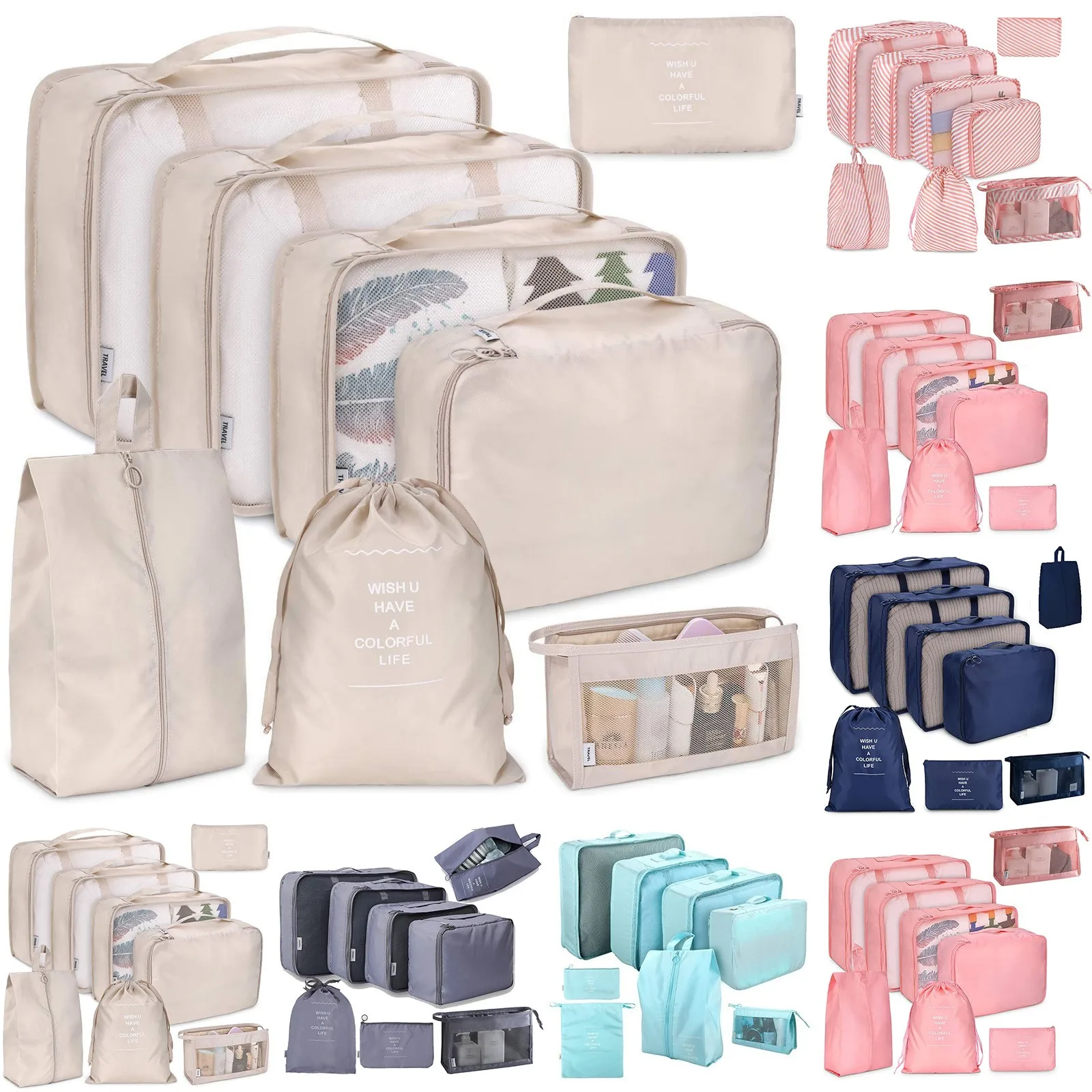 8 Set Travel Packaging Cube,foldable Lightweight Luggage Storage Bag,travel  Gear With Toiletries Cosmetic Clothes Shoe Bag