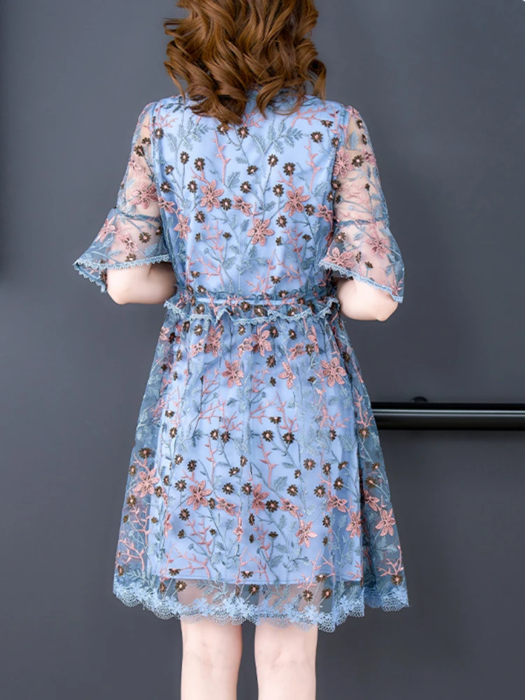 Navy Floral Embroidered Dress