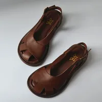 Careaymade-Sandales larges en cuir véritable pour femmes, chaussures décontractées, originales, faites à la main, simples, respirantes, à semelle souple 5