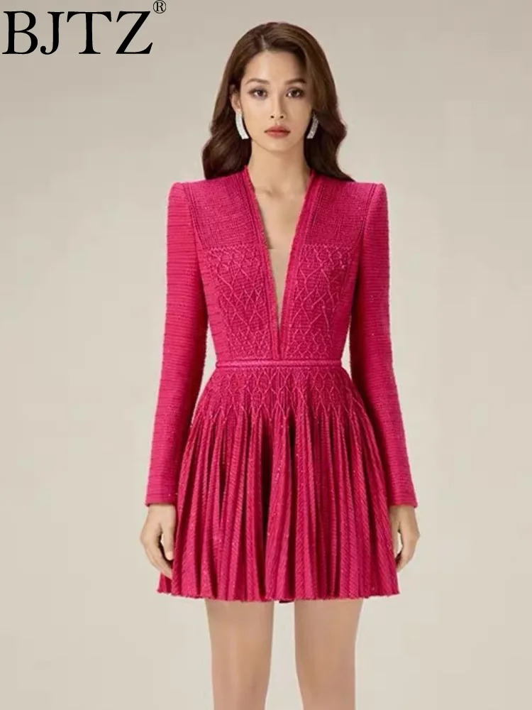 

BJTZ Handmade Rope Pleated Dresses For Women Clothing 2024 Spring Autumn New Trend Vintage Dress Female HL103