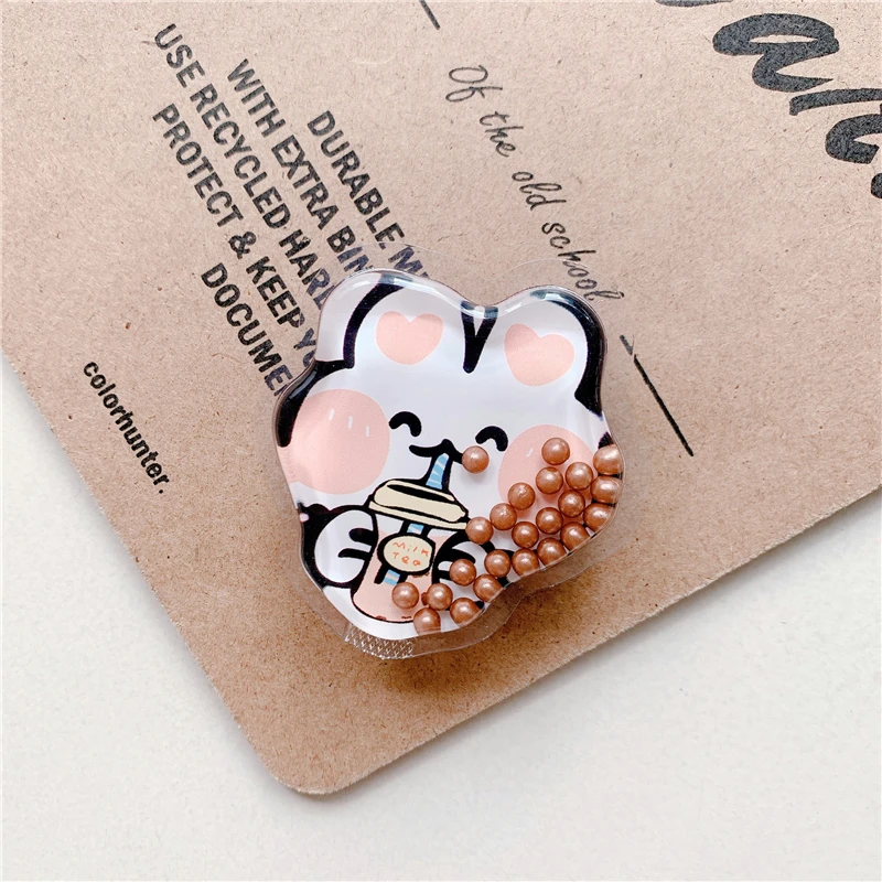 Adorable Quicksand Liquid Milk Tea Phone Holder with Puppy Poppings Design