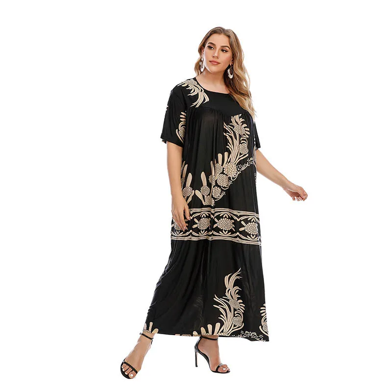 

High Stretch Muslim Abaya Caftan Women Dress Summer Print Maxi Vestidos Saudi Arab Morocco Kaftan Long Dresses Robes Abayas 2023